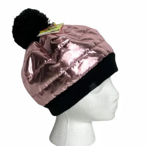 NEW All in Motion Girls' Rose Gold Puffer Beanie Wind and Water Resistant OSFM